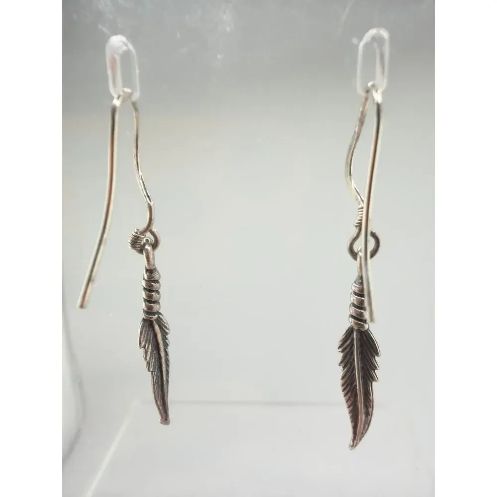 NEW Artisan Handcrafted Metal Feather Dangle Earrings - Picture 3 of 6